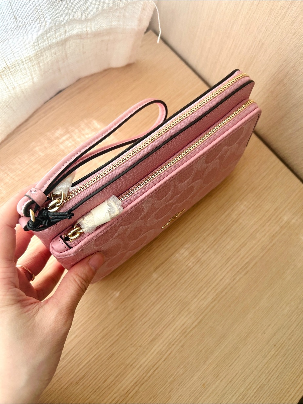 NWT💕Coach Double Zip Wallet In Signature Denim Light Pink CDN22 Wristlet Gifts - Picture 2 of 7